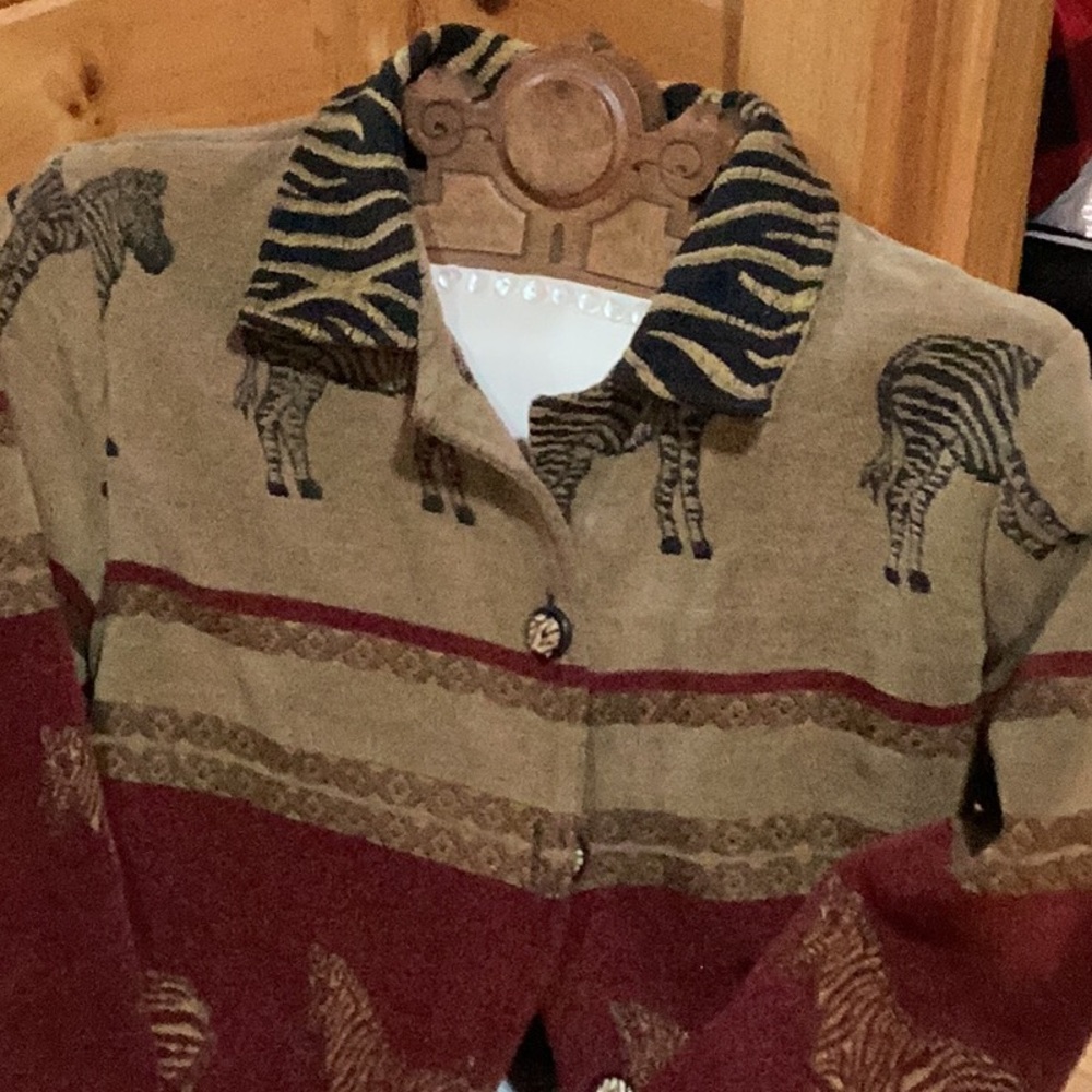 Zebra Print Jacket with Red and Tan Accents